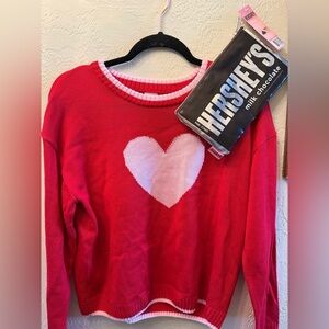 Valentine’s Day Red & Pink Heart Sweater Sz 18 XXL Hershey’s Chocolate Bag